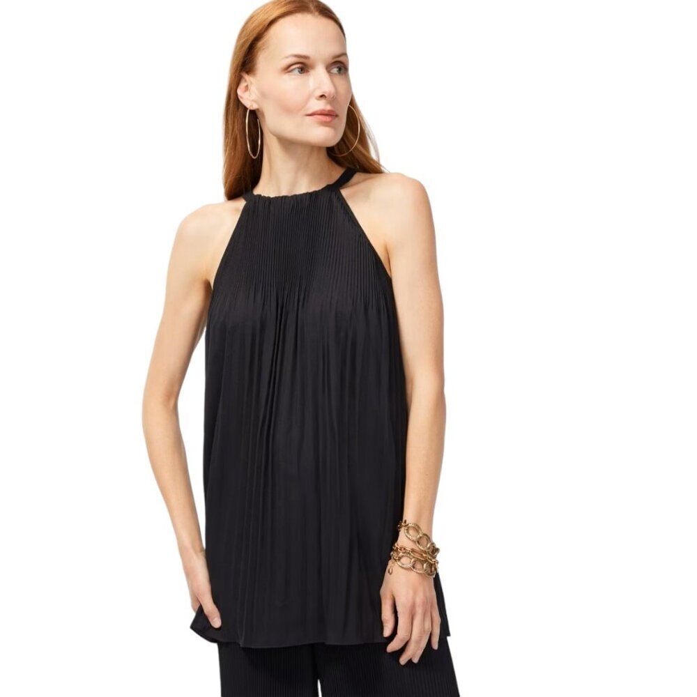 Chico's Black Label Pleated Tank, Size 12, Black, NWT
